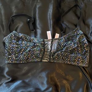 Savage Fenty Rihanna 2x black bralette metallic mesh